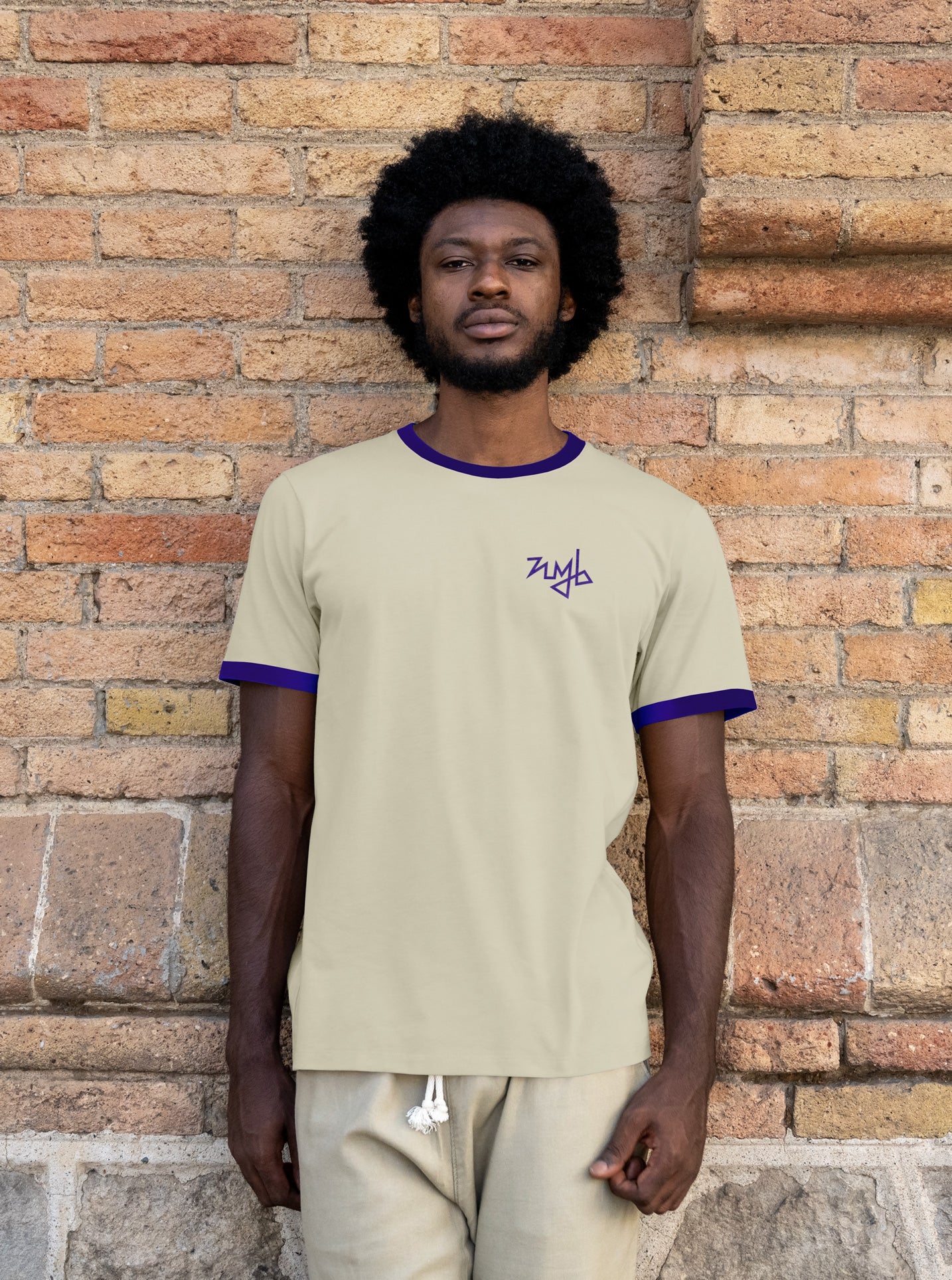 embroidered contrast tee - taupe purple
