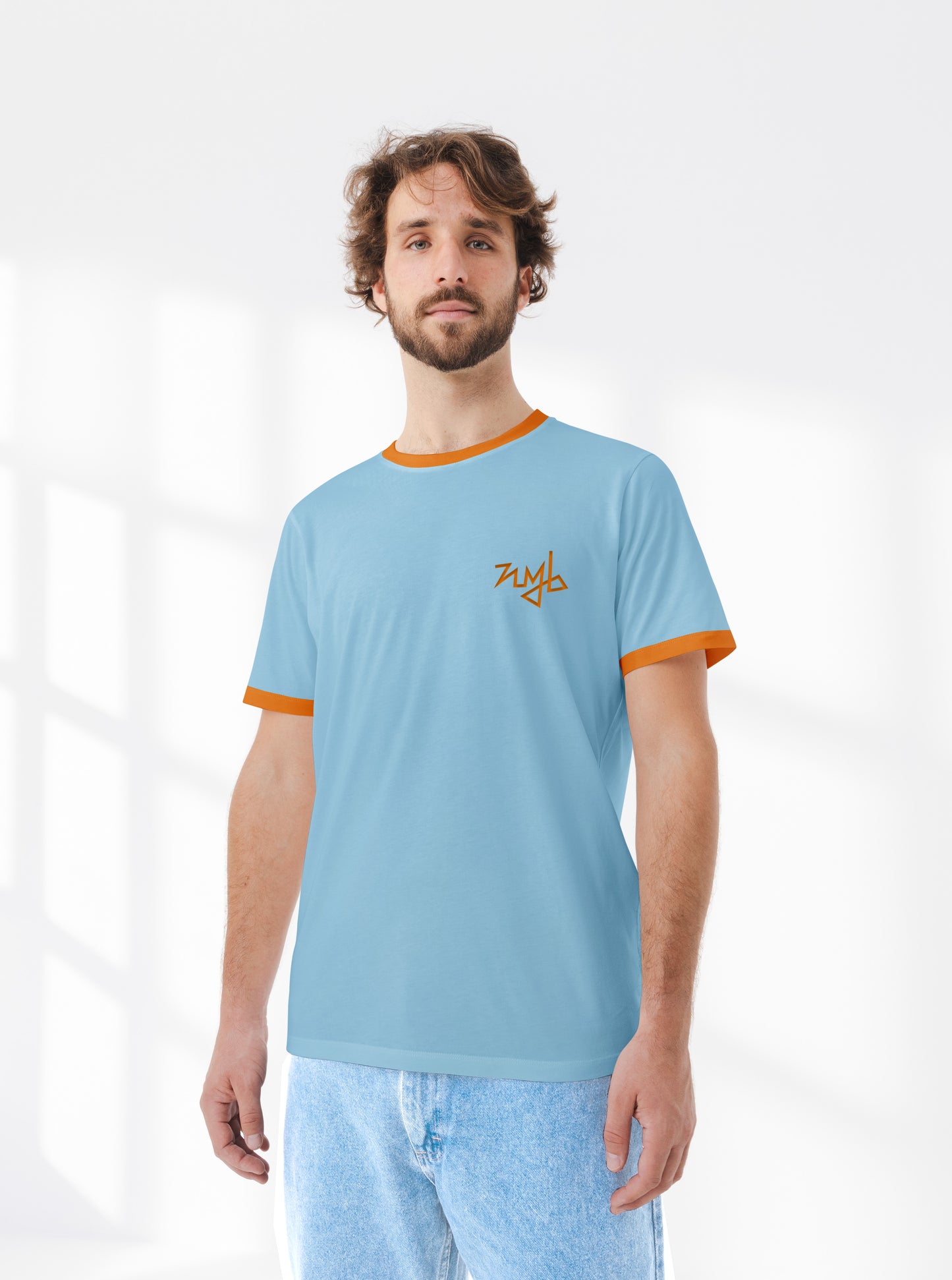 embroidered contrast tee - blue orange