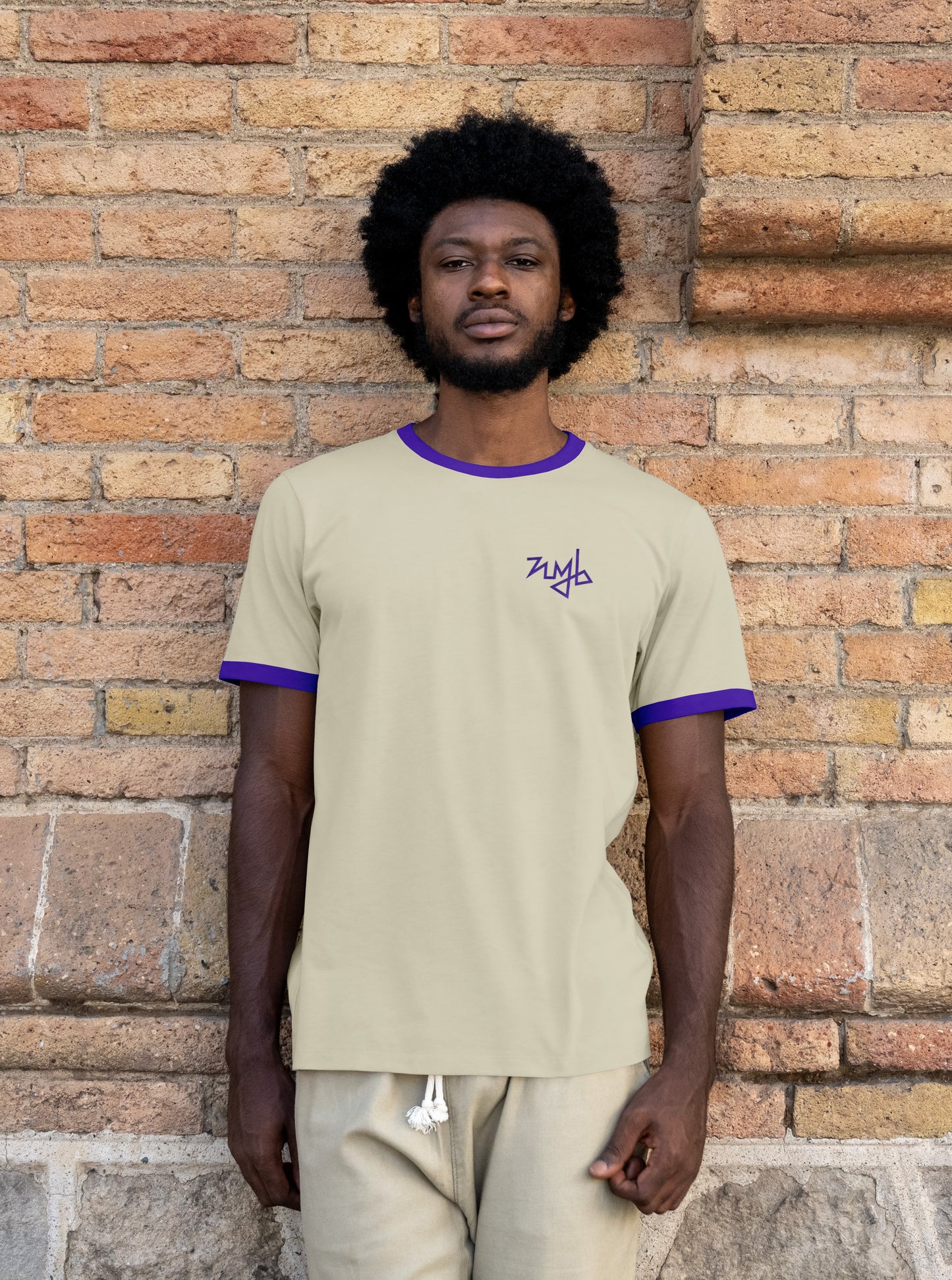 embroidered contrast tee - taupe purple