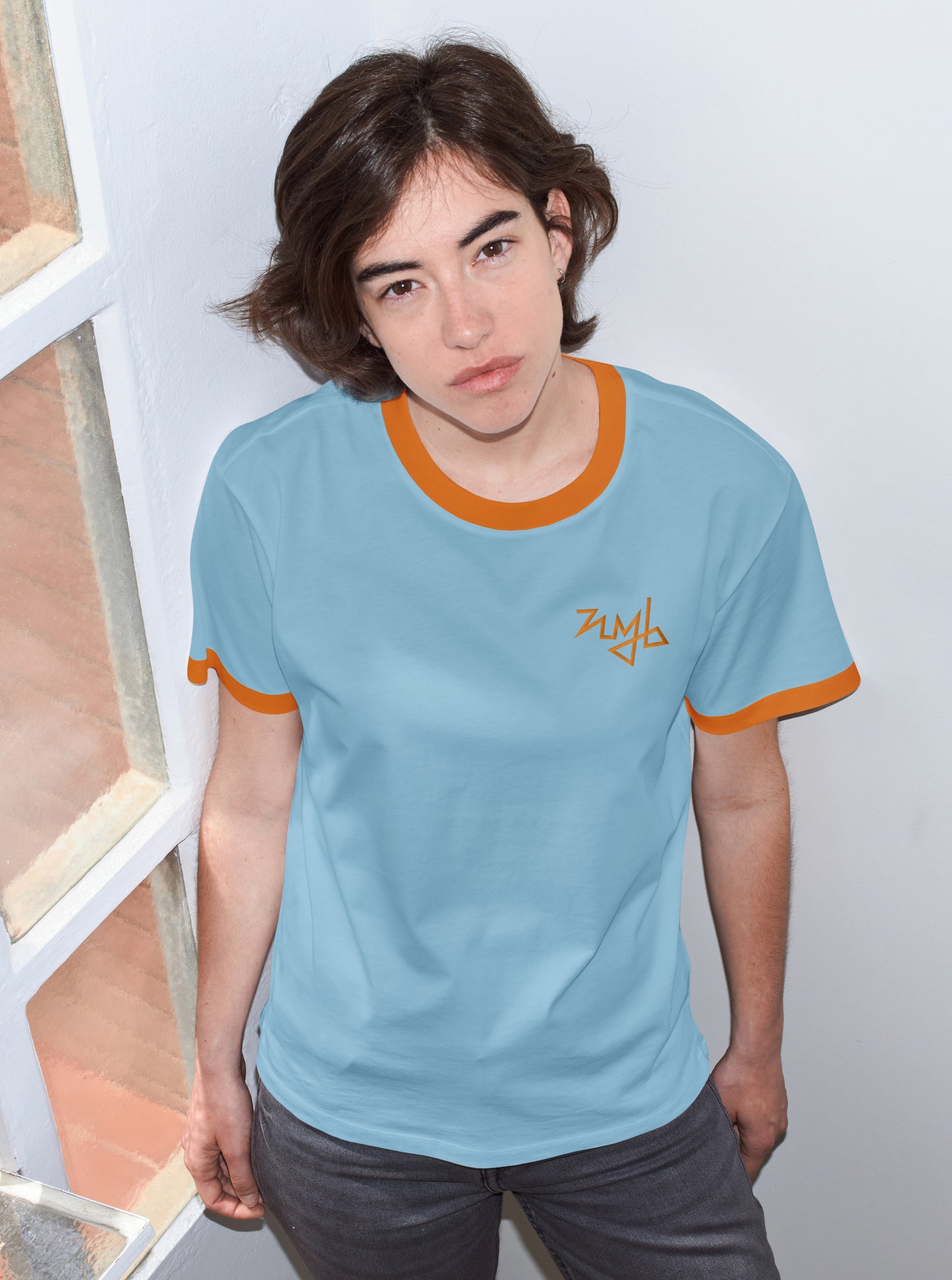 embroidered contrast tee - blue orange