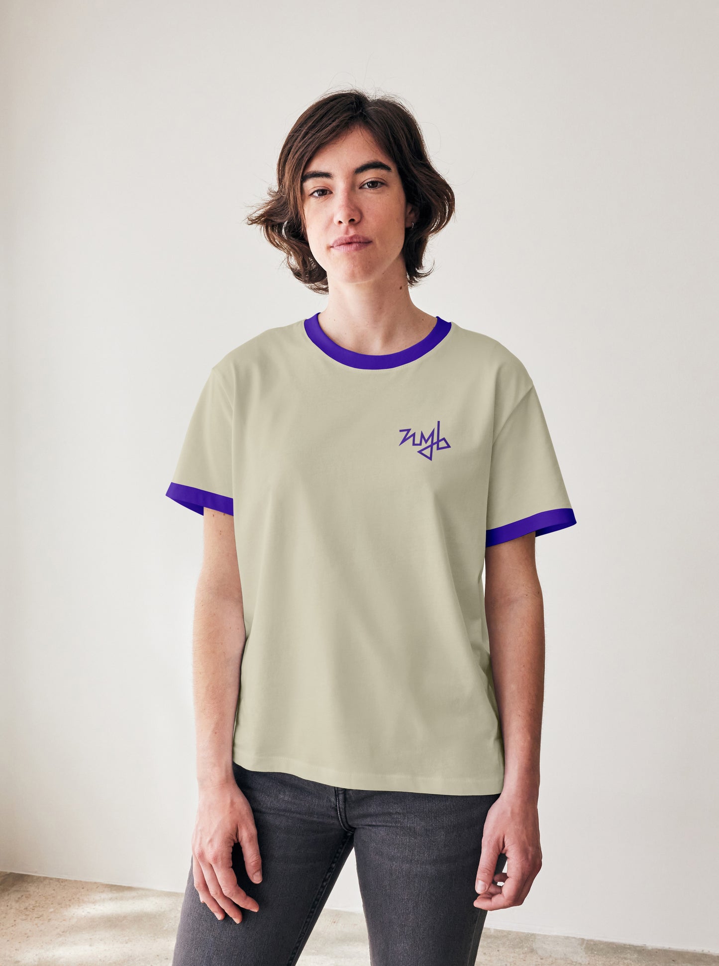 embroidered contrast tee - taupe purple