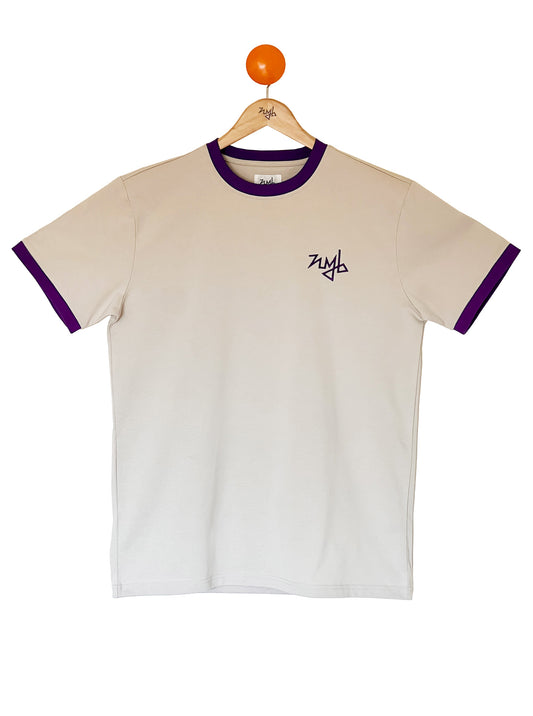 embroidered contrast tee - taupe purple